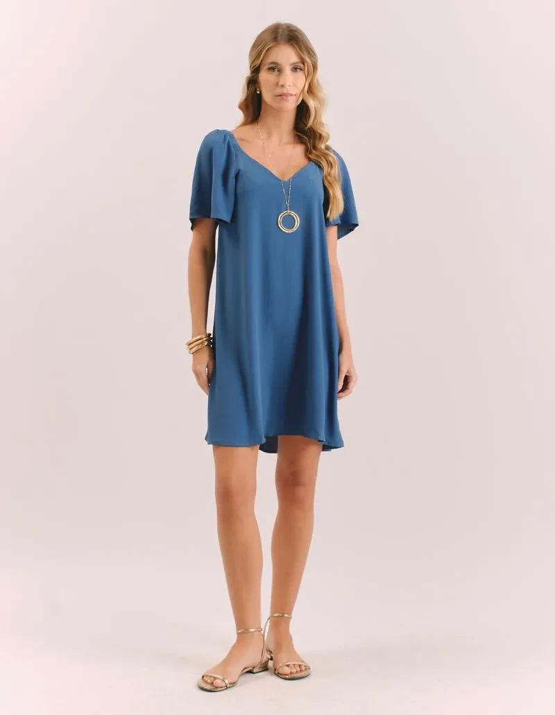 Vestido Curto Mangas Amplas - Marinho