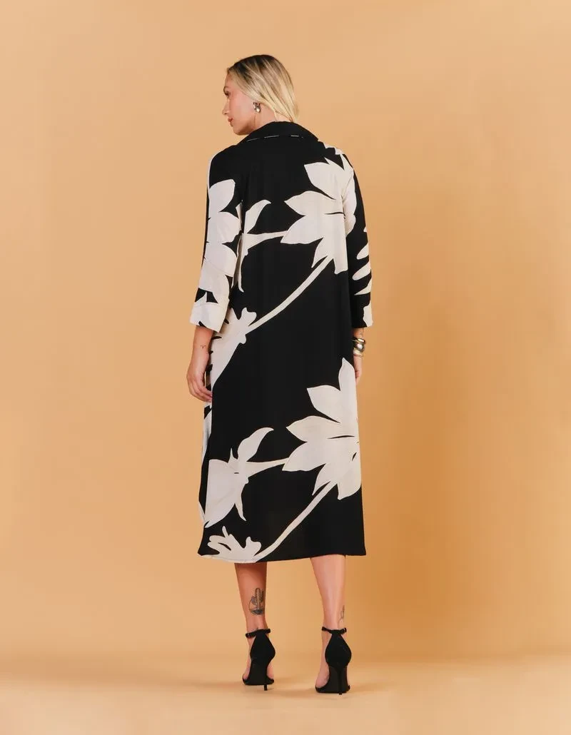 Chemise Midi Estampada Malu New - Preto